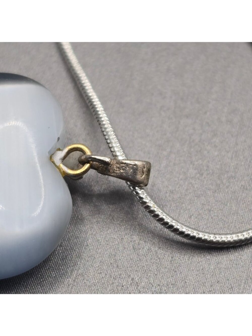 Sterling Silver Cats Eye Quartz Heart Cross Pendant Necklace 24" Snake Chain - Picture 5 of 9